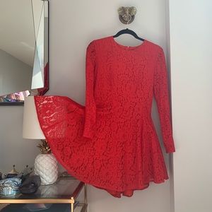 Red Long Sleeve Lace Zip Up Dress, Size 8
